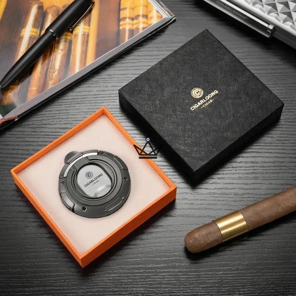Coupe-cigare rond 2 en 1 coupe droite et coupe en V, coffret cadeau — KUKLOS ORIGINAL, Gris