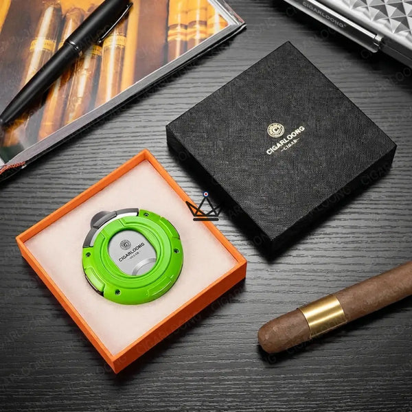 Coupe-cigare rond 2 en 1 coupe droite et coupe en V, coffret cadeau — KUKLOS ORIGINAL, Vert pomme