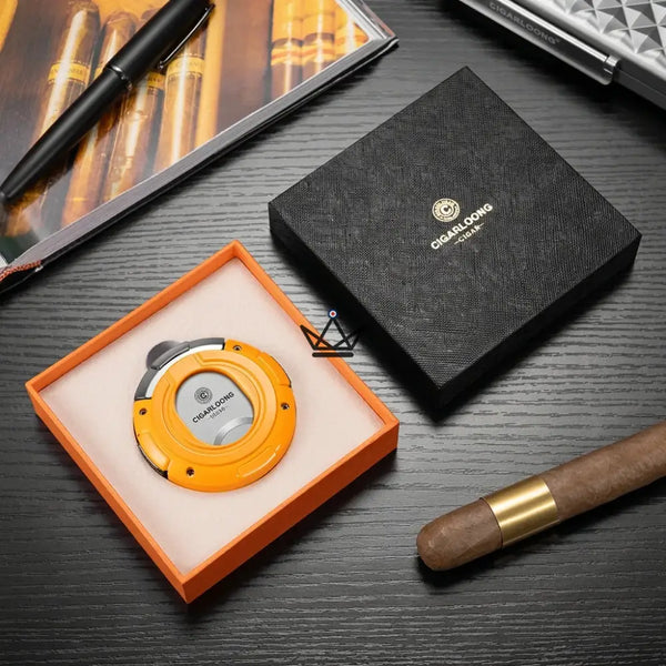 Coupe-cigare rond 2 en 1 coupe droite et coupe en V, coffret cadeau — KUKLOS ORIGINAL, Orange