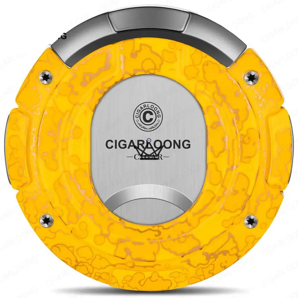 Coupe-cigare rond 2 en 1 coupe droite et coupe en V, coffret cadeau — KUKLOS ORIGINAL, Jaune marbré