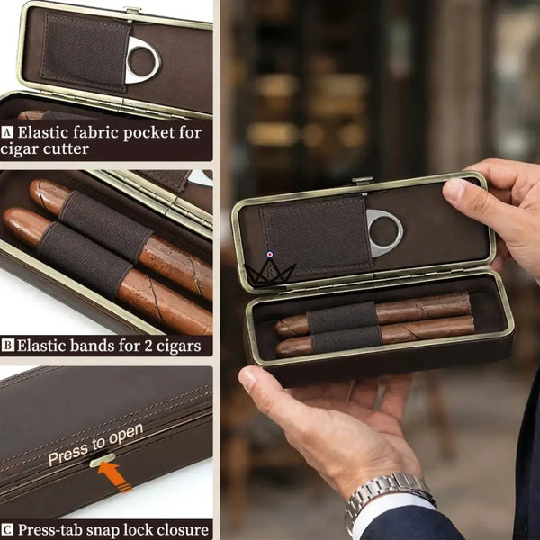 Étui 2 cigares en cuir personnalisable avec fermoir — Voyageur ÉCRIN – 10/12