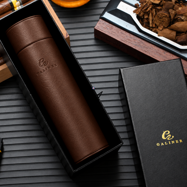 ORBAL Edition Reisehumidor – zylindrisch, Echtes Leder & Zedernholz, 5 bis 10 Zigarren, Schwarz oder Braun, Kastanie