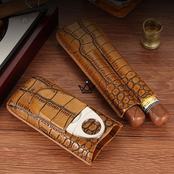 Leather cigar case with cigar cutter — Beast, Brown / 2 Cigars