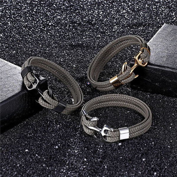 bracelet cordon ancre or noir argent gris