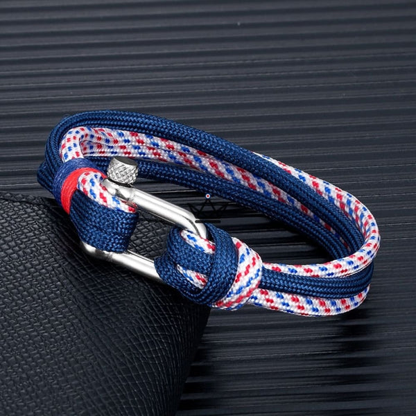 Bracelet manille agrandie double cordage — HADOCK BIG, Bleu - Rouge