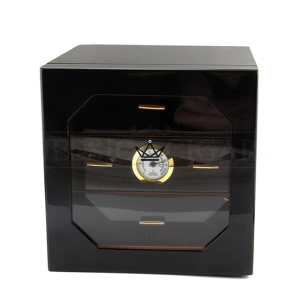 Humidor J.Hoover – schwarz lackiert, Glastür, spanische Zeder, 3 Schubladen, Hygrometer, 80 Zigarren, Default Title