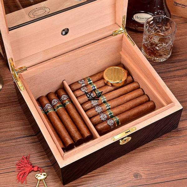 Cave à cigare - Edition FIFTY LUXE avec clé bois marron