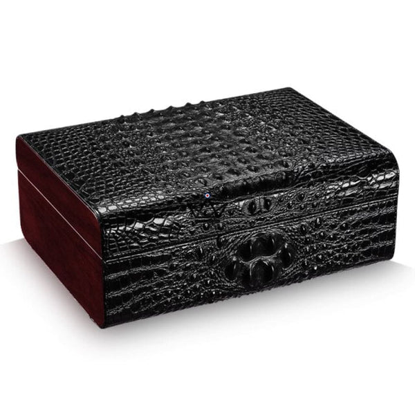 Cave à Cigares APEX — Cuir Croco, Cèdre Espagnol, 50 Cigares, Hygromètre Inclus, Noir