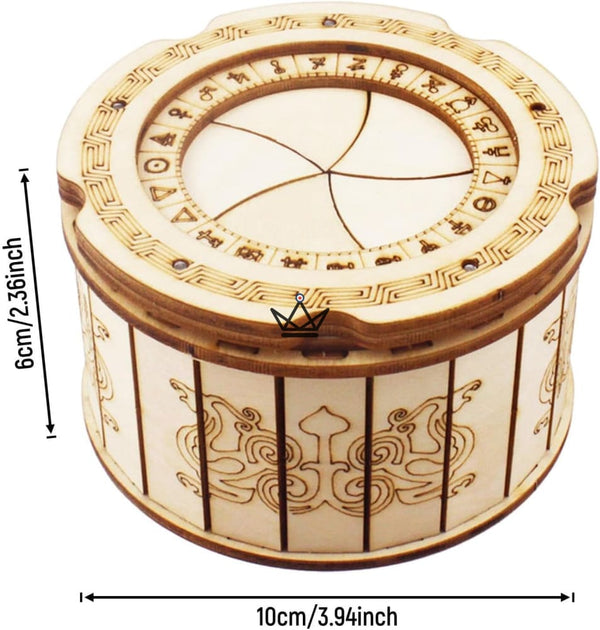 3D wooden puzzle round secret box, diaphragm lid - IRIS
