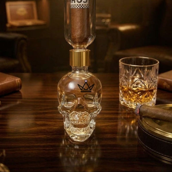 Zigarren-Infuser aus Glas, Totenkopf-Behälter und Ständer — INFUSIO SKULL – 2/8