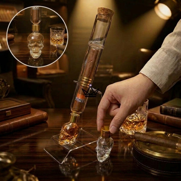 Zigarren-Infuser aus Glas, Totenkopf-Behälter und Ständer — INFUSIO SKULL