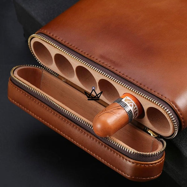 Etui de voyage cuir COHIBA ZIPY - 6 cigares portable luxe cadeau homme indispensable humidificateur inclus fermeture eclair
