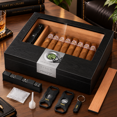 Zigarrenhumidor mit Zigarrenschneider, verglast, 35 Zigarren — Horizon Linux