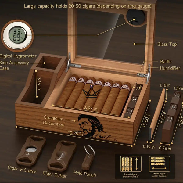 Cave à cigares avec accessoires – Coffret Prestige Libertador - [] - cave a cigare - Cadeau, Noël, Anniversaire, Original, Fête des pères, fête des mères - Atelier Atypique
