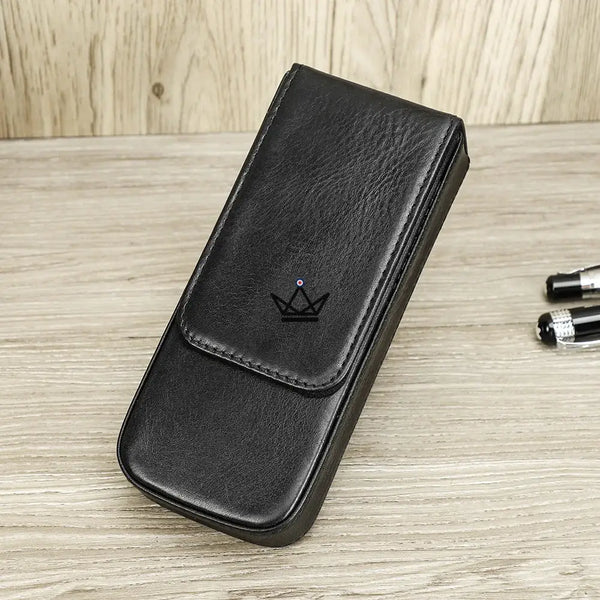 Étui 3 stylos en cuir personnalisable avec plateau amovible — Voyageur TERCET, Noir