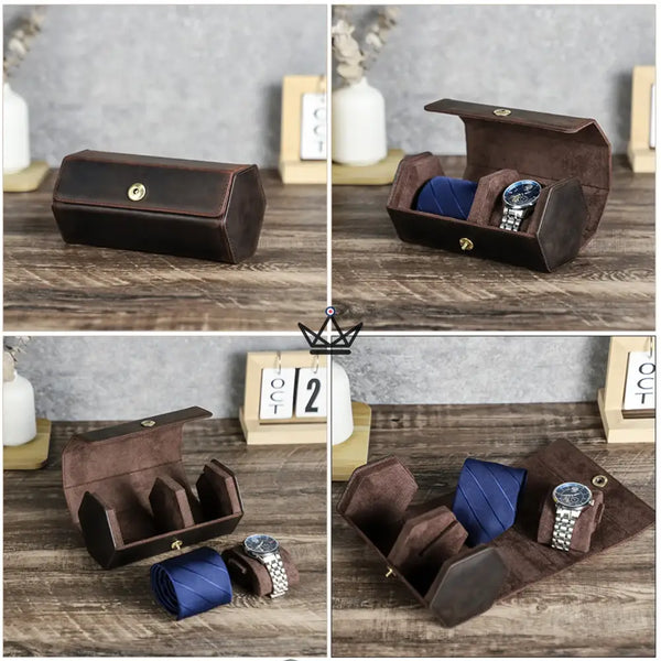 Customizable leather watch and tie travel case - GENTLEMAN COMPACT Traveler