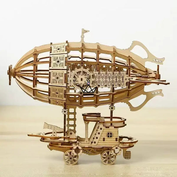 Steampunk airship 3D wooden puzzle on a carriage to build - ZEPHYR