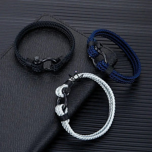Bracelet cordage tressé à manille marine en acier noir — BOSCO