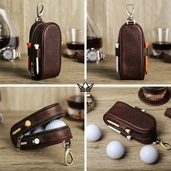 Étui à balle de golf en cuir personnalisable – Voyageur Links | 3 Balles, 4 Tees