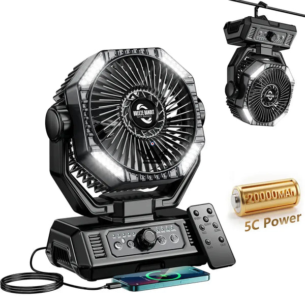 Ventilateur portable sur batterie NOELY — 20 000 mAh, LED & Power Bank