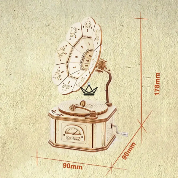 3D wooden gramophone music box puzzle with hand crank - SERENADE