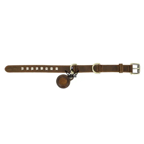 Personalisierbares Lederhalsband für Hunde, AirTag-Fach – Voyager Argos