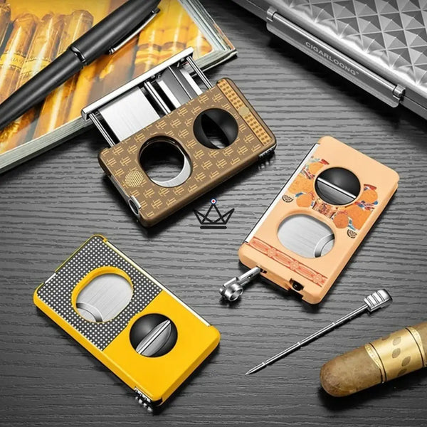 Coupe-Cigare Elite Slice — 3 Coupes en 1 (Droite, V, Poinçon), Acier Inoxydable & Résine Premium, 6 Finitions, Coffret Cadeau Inclus