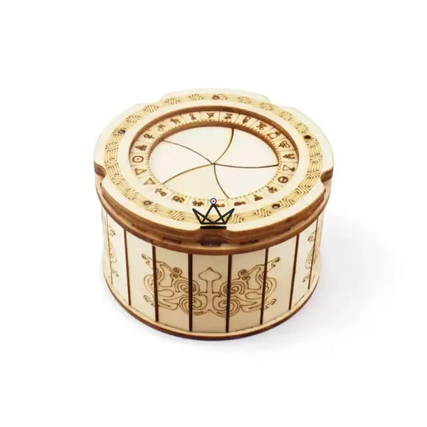 3D wooden puzzle round secret box, diaphragm lid - IRIS