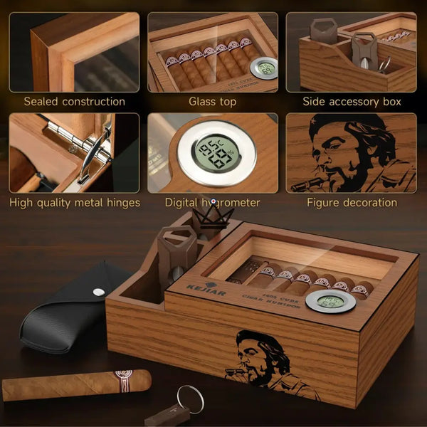 Cave à cigares avec accessoires – Coffret Prestige Libertador - [] - cave a cigare - Cadeau, Noël, Anniversaire, Original, Fête des pères, fête des mères - Atelier Atypique