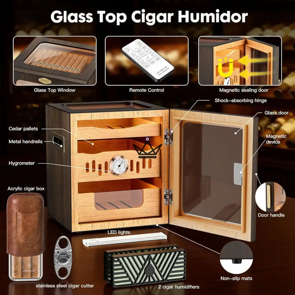 Cave à cigares de luxe en cèdre espagnol – Crown Prestige - [] - cave cigare - Cadeau, Noël, Anniversaire, Original, Fête des pères, fête des mères - Atelier Atypique
