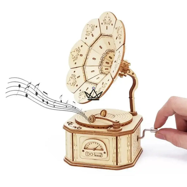 3D wooden gramophone music box puzzle with hand crank - SERENADE