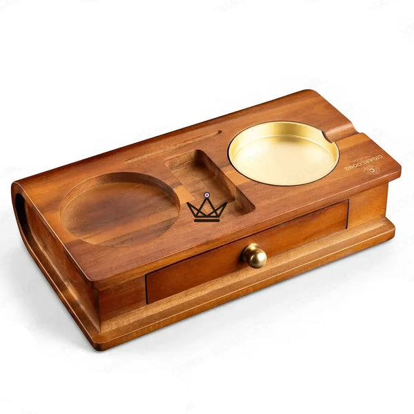 Cendrier Cigare Bois Massif Emplacement Whisky Tiroir - Whisky Butler