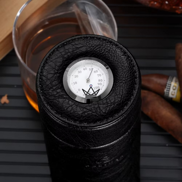 ORBAL Edition Reisehumidor – zylindrisch, Echtes Leder & Zedernholz, 5 bis 10 Zigarren, Schwarz oder Braun – 3/13