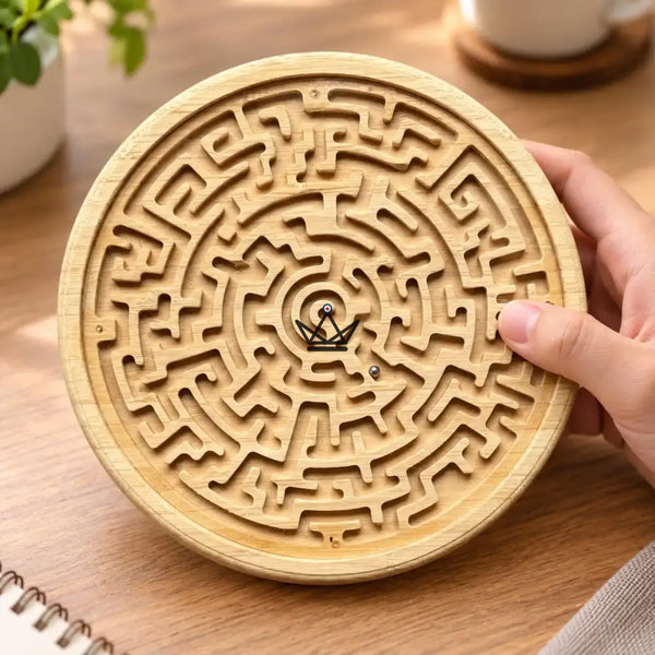 Bamboo marble labyrinth, double-sided round skill game — MEANDER – 2/5