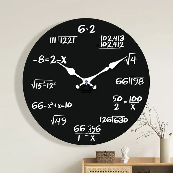 Silent mathematical wall clock with black background - ALGORA