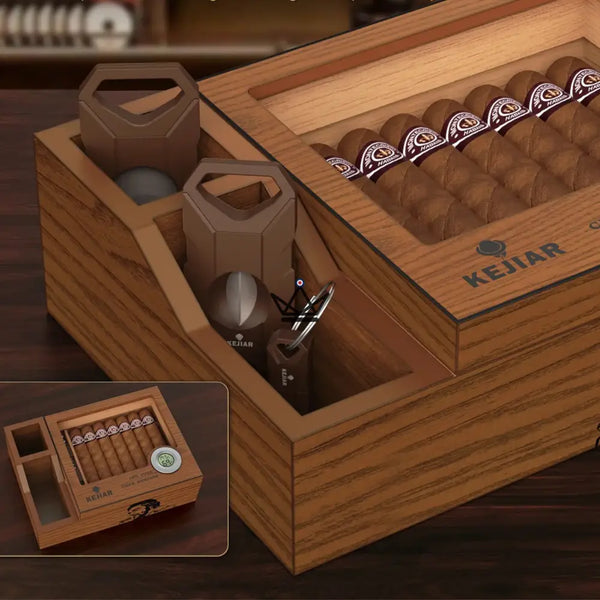 Cave à cigares avec accessoires – Coffret Prestige Libertador - [] - cave a cigare - Cadeau, Noël, Anniversaire, Original, Fête des pères, fête des mères - Atelier Atypique