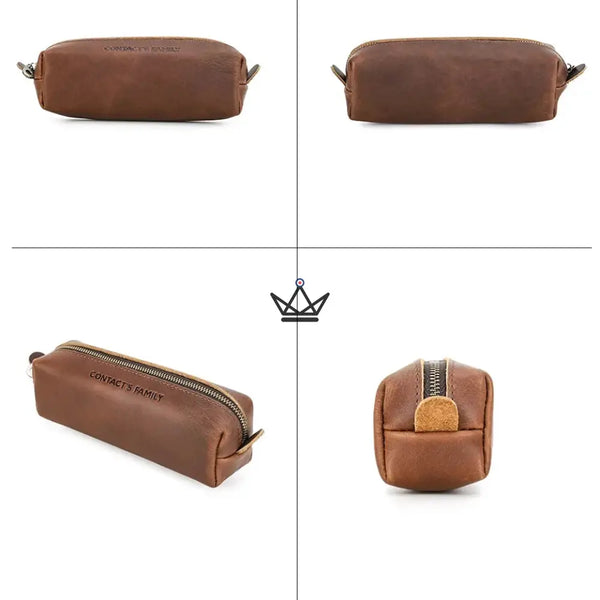 Kulturtasche aus Leder, personalisierbar – Stifte & Brillen – Orion Reisender