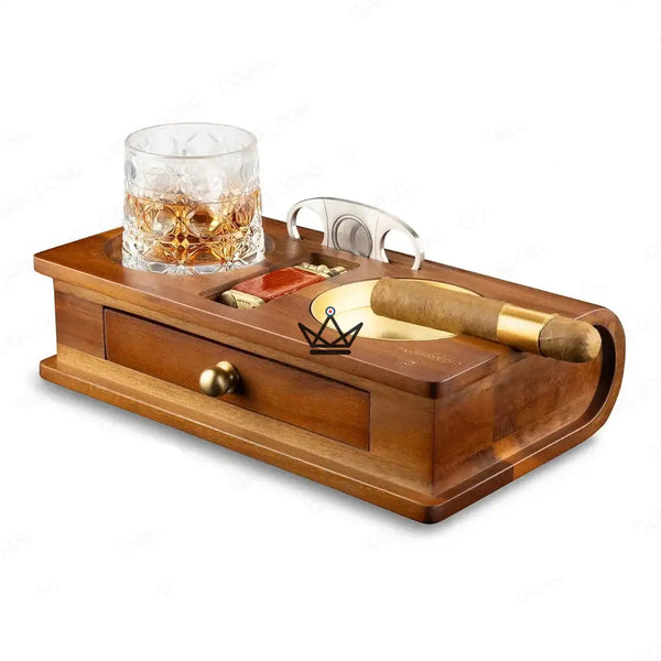 Cendrier Cigare Bois Massif Emplacement Whisky Tiroir - Whisky Butler