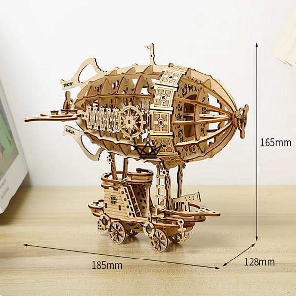 Steampunk airship 3D wooden puzzle on a carriage to build - ZEPHYR