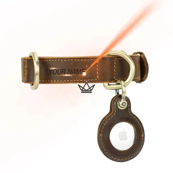 Personalisierbares Lederhalsband für Hunde, AirTag-Fach – Voyager Argos