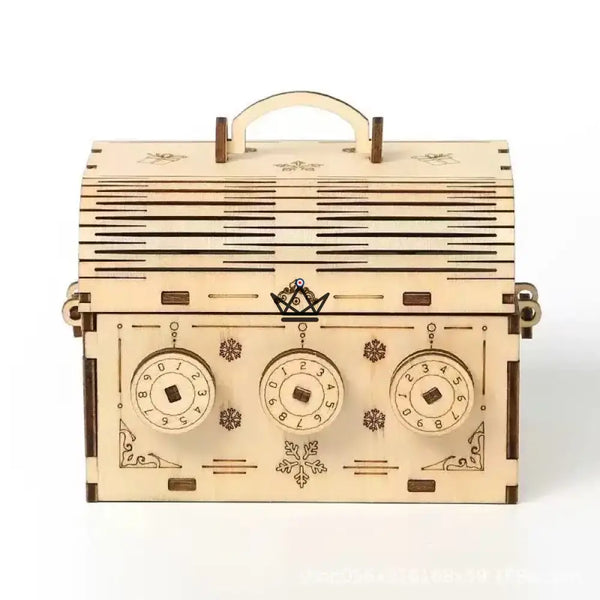 3D wooden travel code chest puzzle, 3 dials - ESCALE