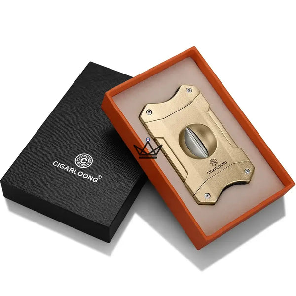 Coupe-cigare en V 2 en 1 avec repose-cigare, coffret cadeau — AZZURRO ORIGINAL, Or