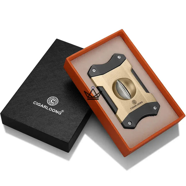 Coupe-cigare en V 2 en 1 avec repose-cigare, coffret cadeau — AZZURRO ORIGINAL, Or et noir