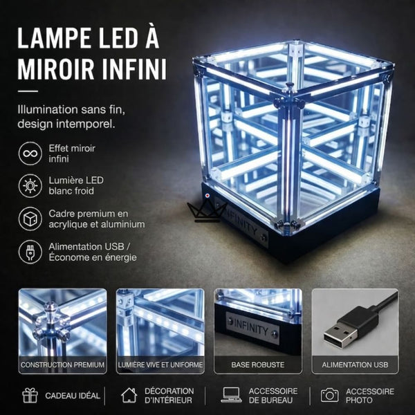 Rechargeable LED hypercube lamp with infinity mirror effect - QUANTA