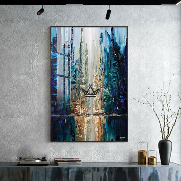 Peinture à l'huile sur toile XXL - Reflets Urbains -  - 0 - Cadeau, Noël, Anniversaire, Original - Atelier Atypique