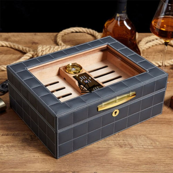 Cave à Cigares - NORTON cuir luxe cadeau anniversaire homme fete des peres gris