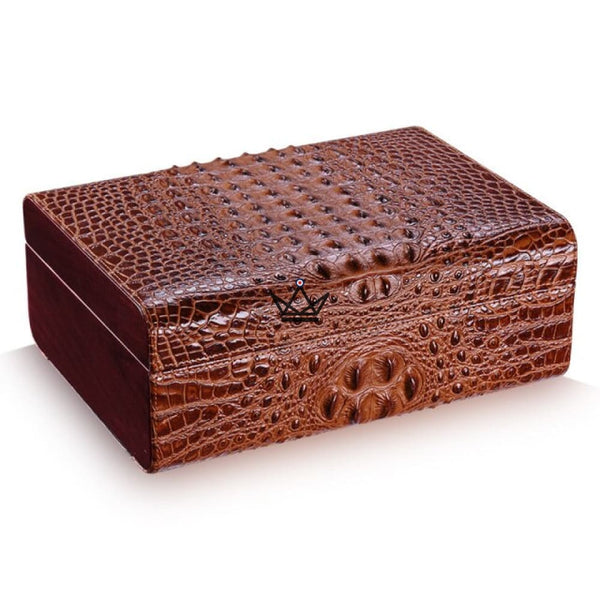 Cave à cigare vitrée - APEX cuir crocodile luxe cohiba humidificateur  marron